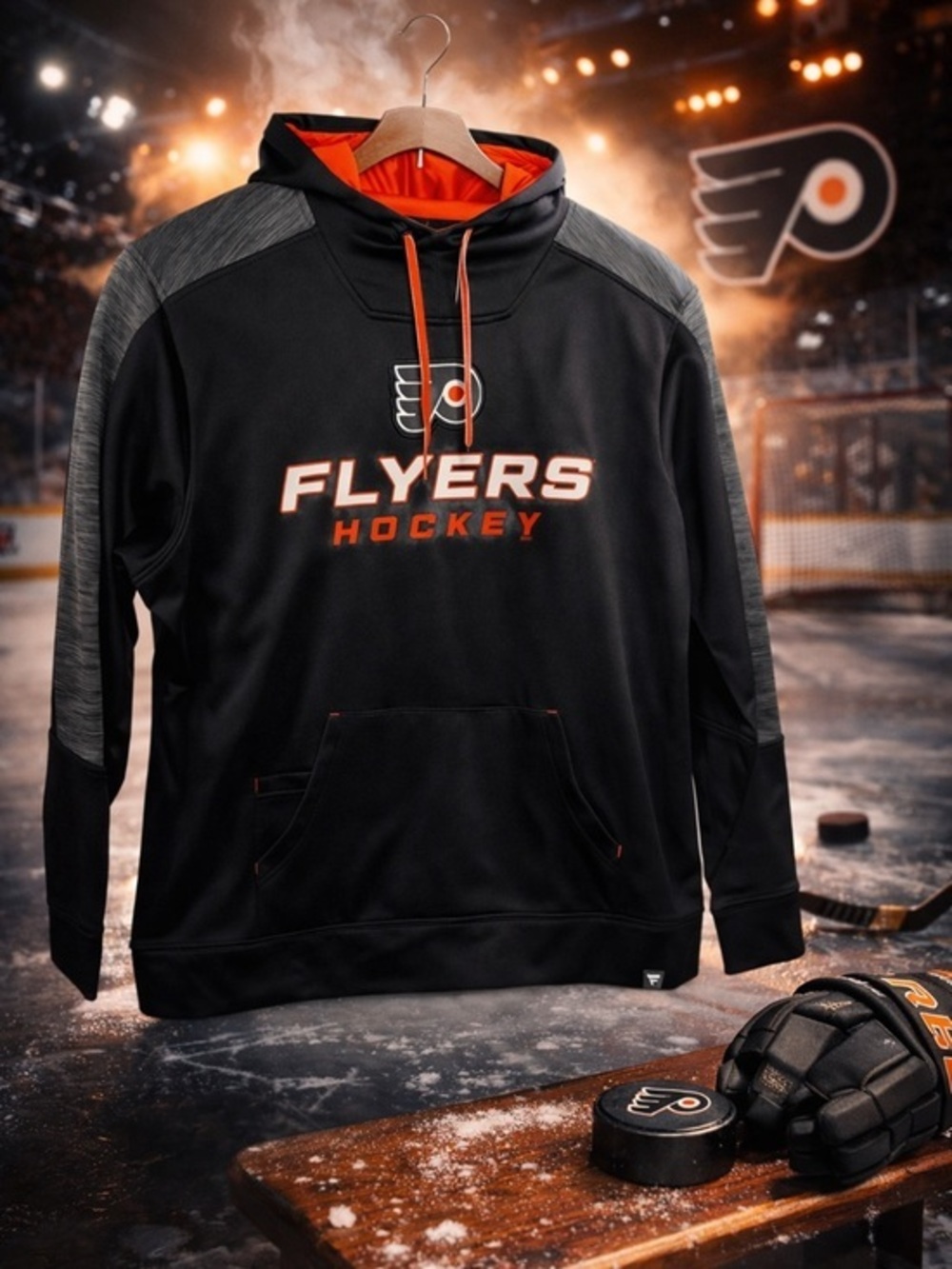 Fanatics Philadelphia Flyers Hockey Black and Orange Pullover Hoodie Men’s XL